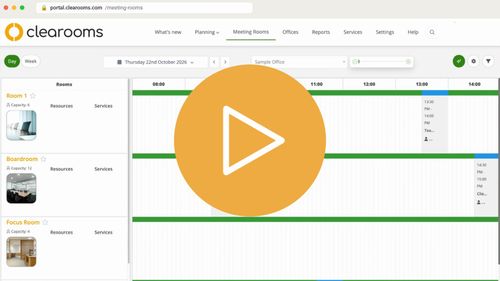 Play video: booking a meeting room in Clearooms (1 minute)