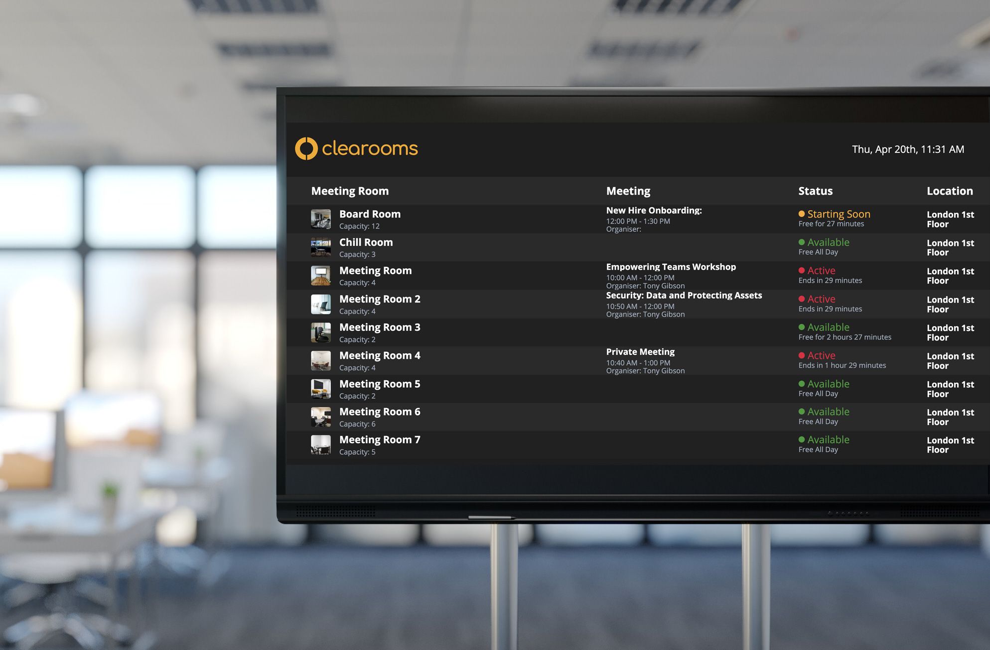 Meeting room availability at a glance