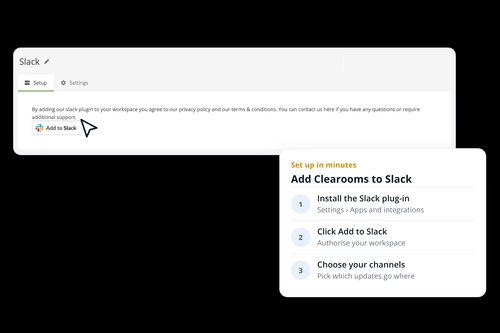 Clearooms Slack integration settings with the Add to Slack button