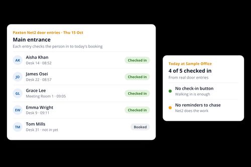 Paxton Net2 door entry automatically checking a person in to their Clearooms desk booking