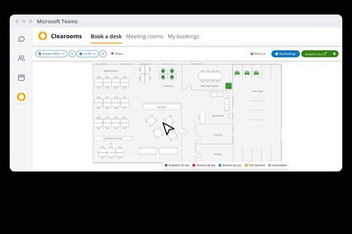Hot desk booking in Microsoft Teams with the Clearooms interactive floor plan