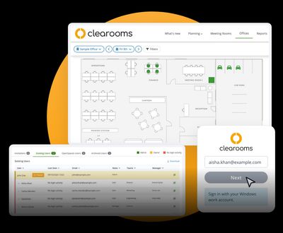 Clearooms floor plan of a multi-floor office showing desks and meeting rooms