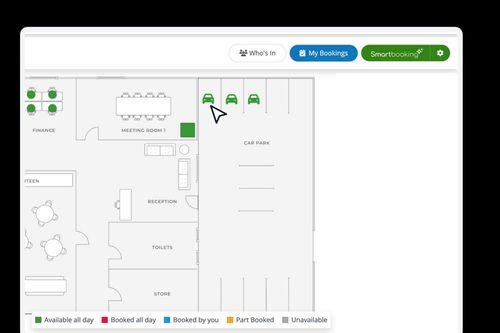 Clearooms floor plan with meeting room, reception and car park, opened through OneLogin