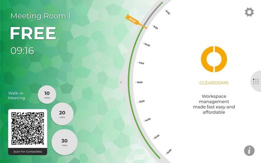 Clearooms room display showing live status