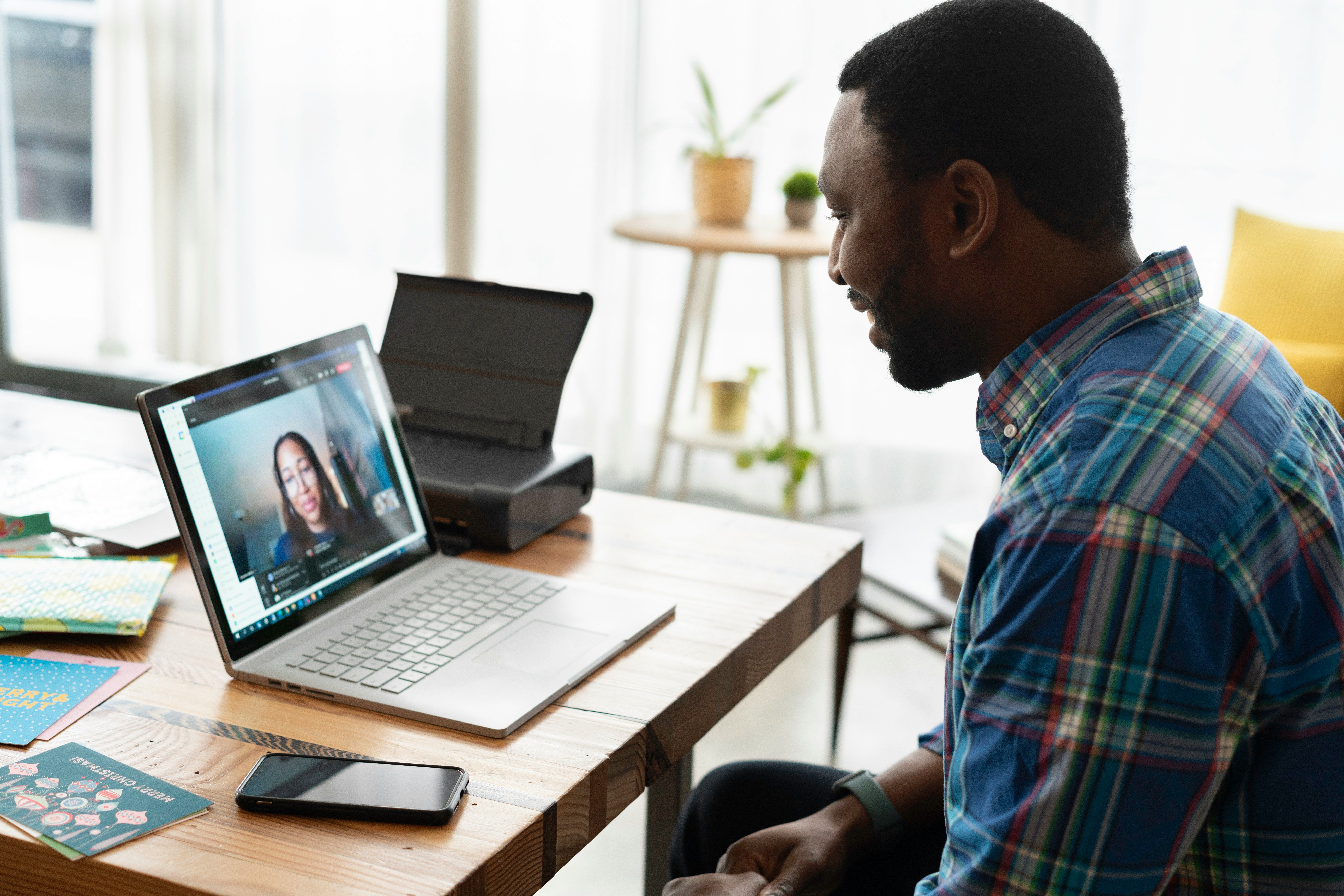 man on video call