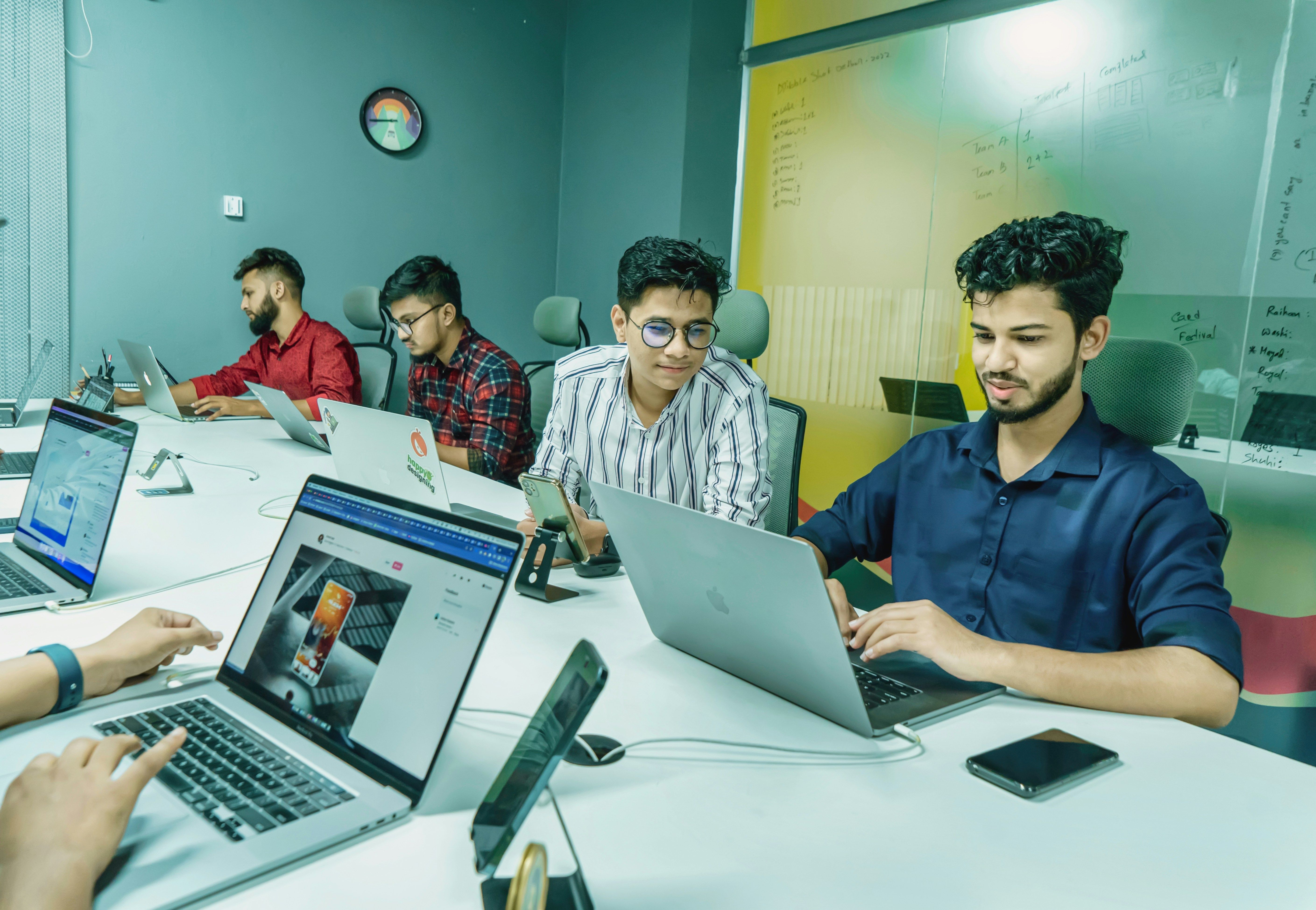 group of people working and on a call
