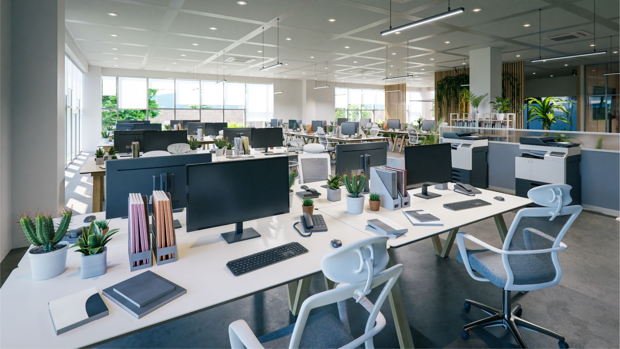 Desks in a modern office