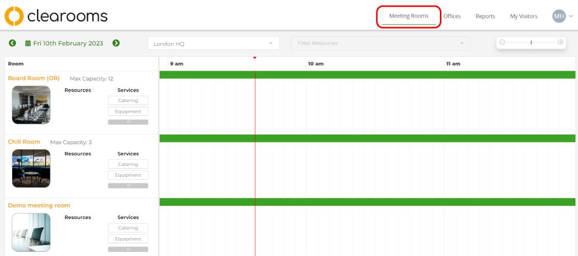 Step 1: Click on the ‘Meeting Rooms’ tab