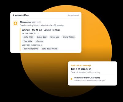 Clearooms Slack integration posting a daily who's in the office report to a team channel