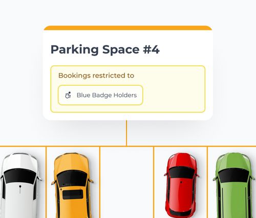 The Clearooms parking settings panel showing a space restricted to Blue Badge holders.
