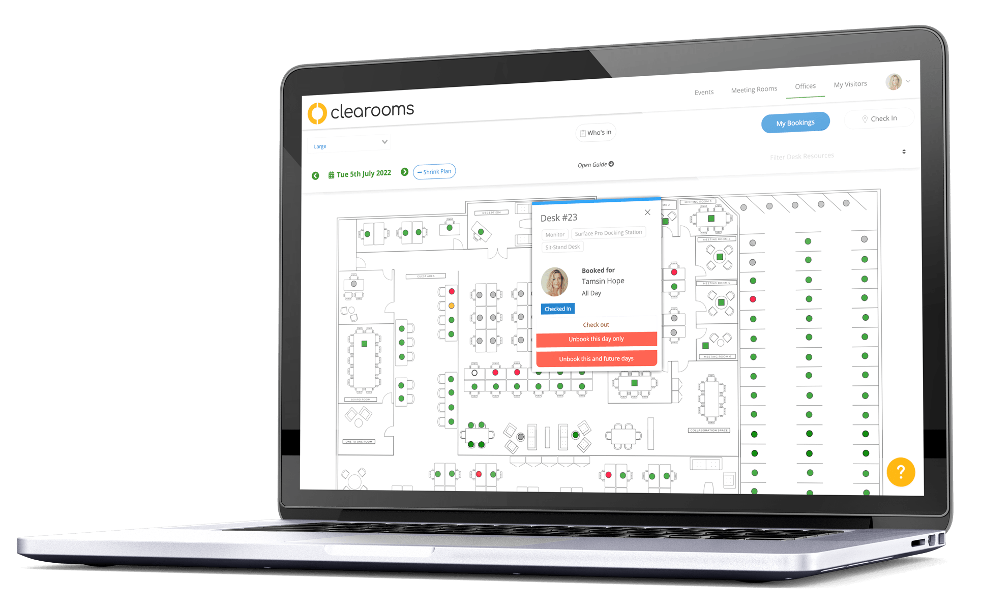 Desk booking software screen